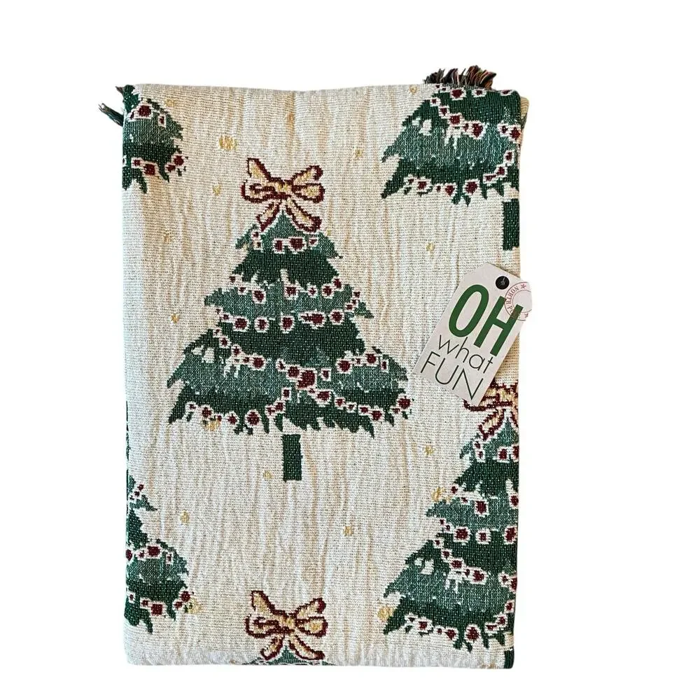Queenwest Jacquard Throw 50x70 Christmas Tree Holiday Blanket with Fringe New